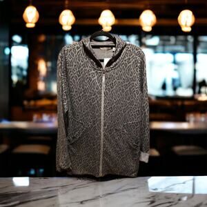 Soft‎ Surroundings Women's Large Lyra Jacket w/ Hood Gray Animal Leopard Print